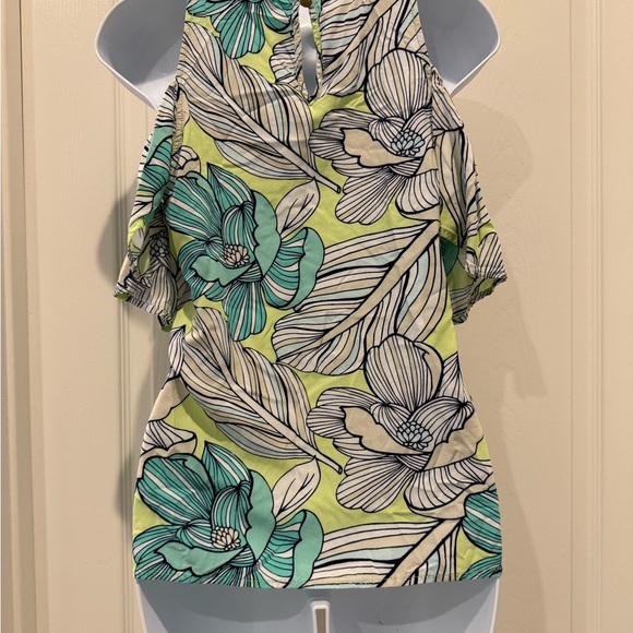 All for color Floral Print Women's cold Shoulder Top - Green and Blue size small - Picture 2 of 5